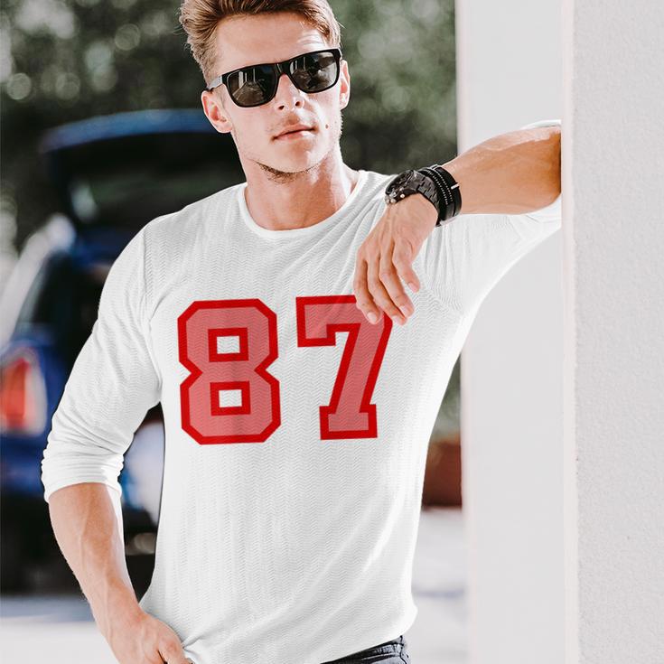 クールなレトロなレタリングジャージバック番号87 Eightyseven 長袖Tシャツ 彼への贈り物