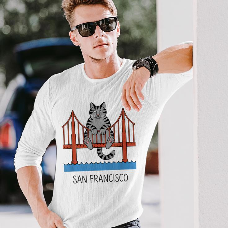 サンフランシスコ キャット ゴールデンゲートブリッジ 本 恋人 長袖Tシャツ 彼への贈り物