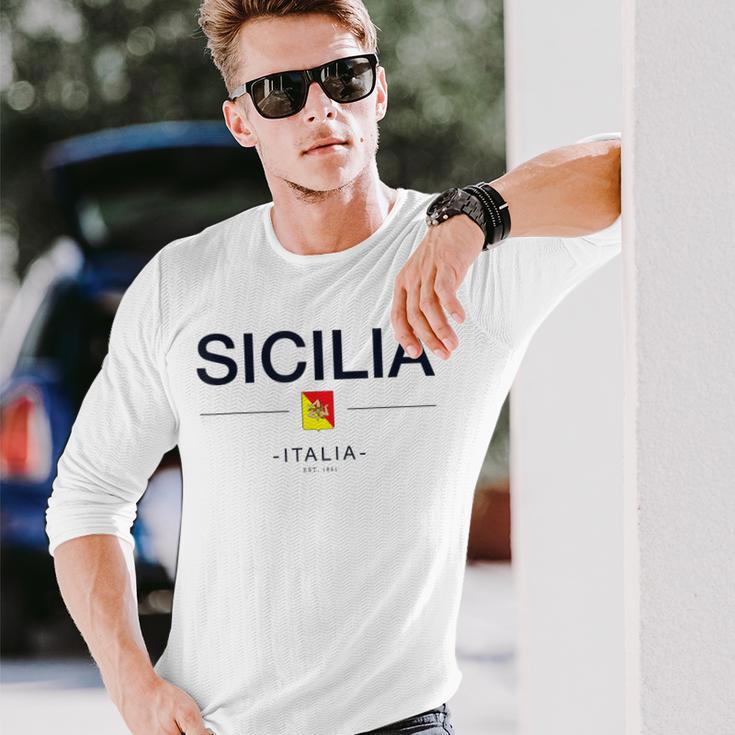 シチリア家族旅行 イタリア国旗 イタリアギフト シチリア島 長袖Tシャツ 彼への贈り物