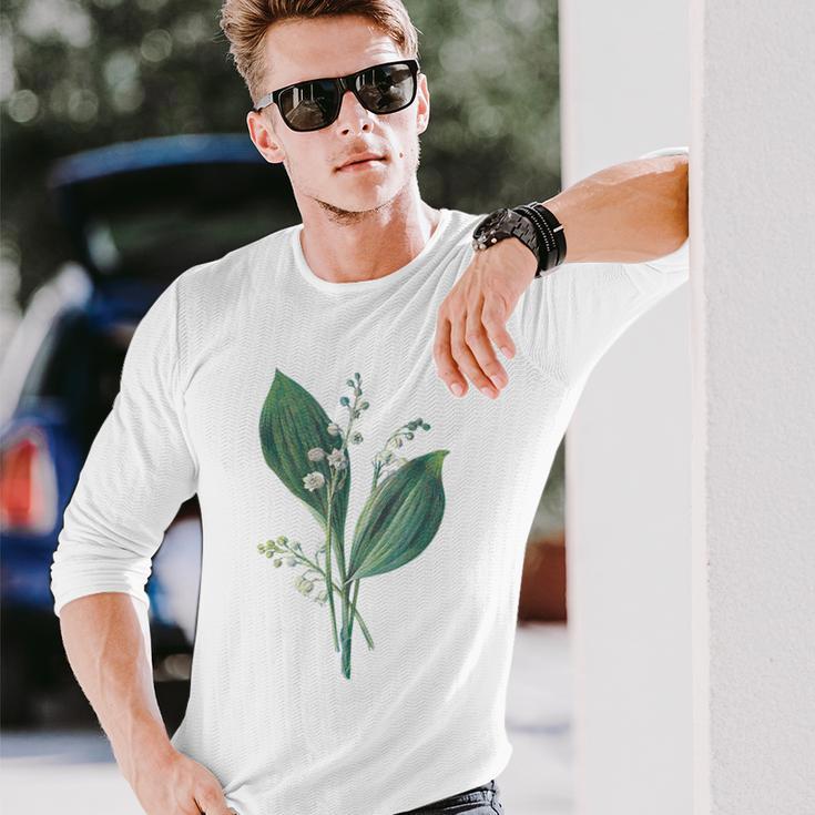 スズラン植物アートペインティングtシャツ 長袖Tシャツ 彼への贈り物