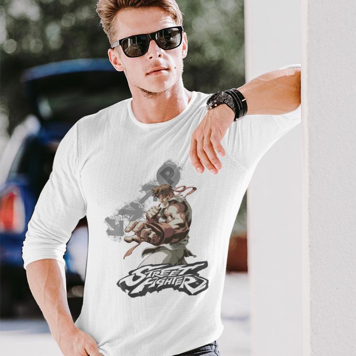 ストリートファイター リュウ ポートレート 火の玉 壮大な対決 ゲーマー 長袖Tシャツ 彼への贈り物