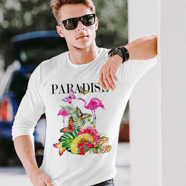ハワイアンフラワー パラダイス 蝶 ハワイ プリント 長袖Tシャツ 彼への贈り物