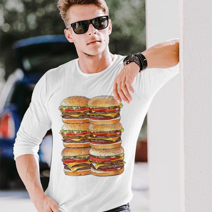 ハンバーガーデイパック ハンバーガー 6パック 腹筋 フェイク腹筋ジム 長袖Tシャツ 彼への贈り物