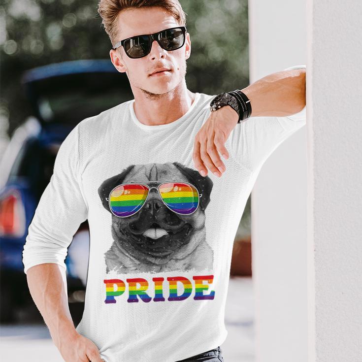 パグ ゲイプライド Lgbt レインボーフラッグ サングラス Lgbtq ギフト 犬 長袖Tシャツ 彼への贈り物
