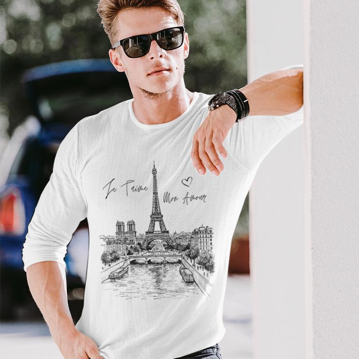 パリ エッフェル塔 スケッチ 街並み アート お土産 長袖Tシャツ 彼への贈り物