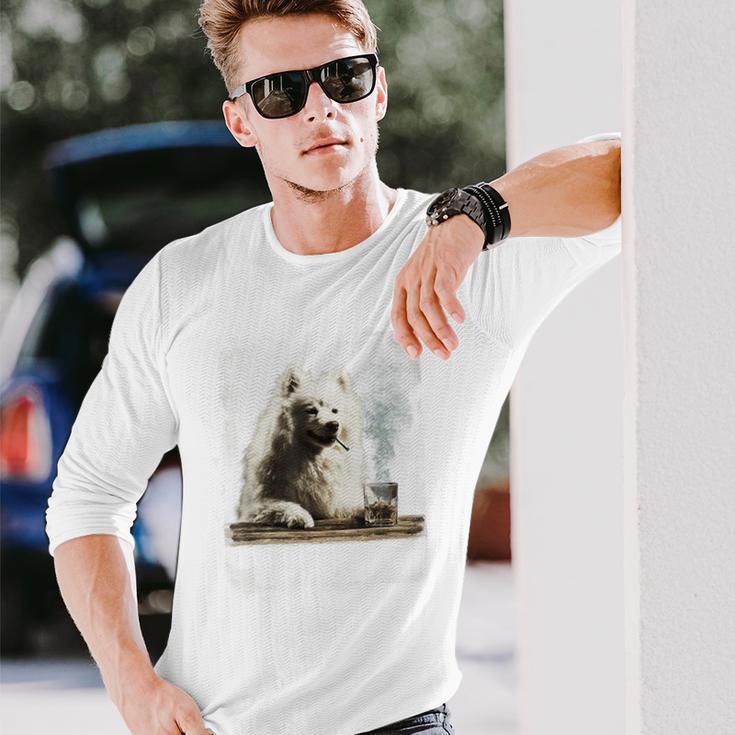 ビンテージ 喫煙 アメリカン エスキモー面白犬 父の日 長袖Tシャツ 彼への贈り物