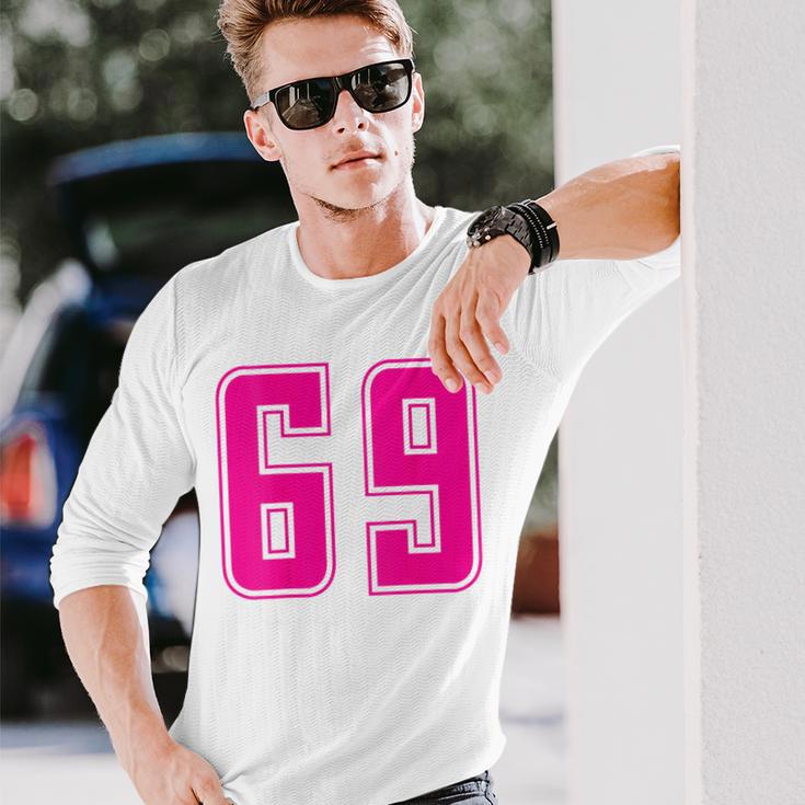 ピンク色背番号 69 チーム短大スポーツピンク色背番号付きユニフォーム 長袖Tシャツ 彼への贈り物