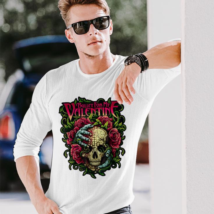 ファニー・ブレット、マイ・バレンタイン・スカル・ローゼズ、レッド・ブラッド・ホラー 長袖Tシャツ 彼への贈り物