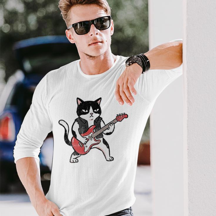 ベースギターを弾く 面白い ロック猫 バンド ミュージシャン ベーシスト 動物 長袖Tシャツ 彼への贈り物