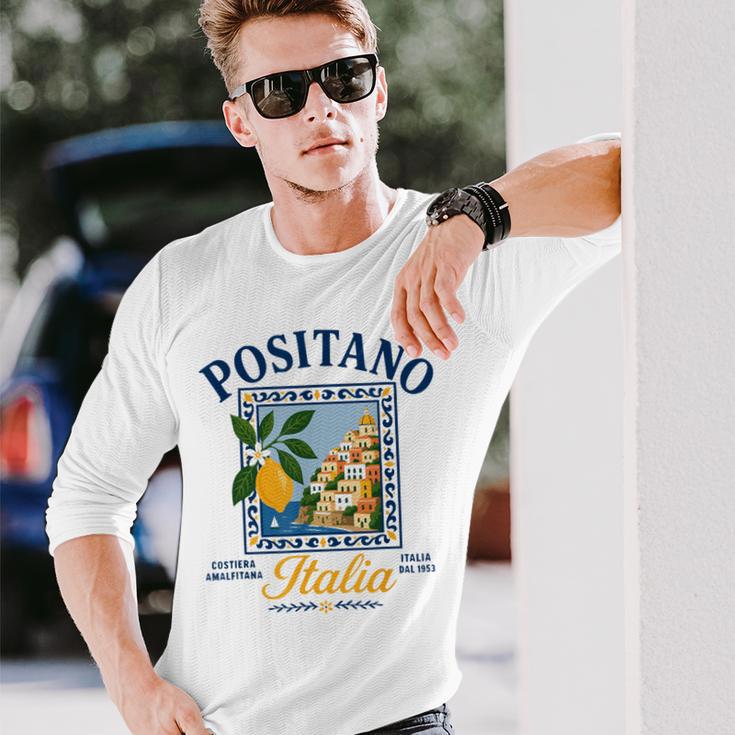 ポジターノ イタリア アマルフィ海岸 レトロ レモン 夏 バイブ グラフィック 長袖Tシャツ 彼への贈り物