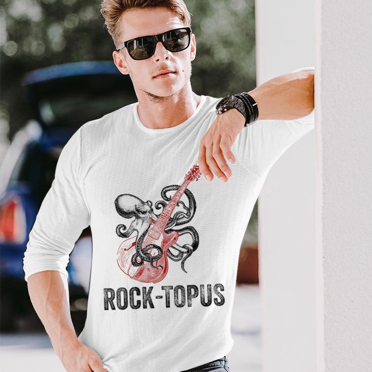 レトロ オクトパス クラーケン ギターを弾く Rock-Topus ギタリスト 長袖Tシャツ 彼への贈り物