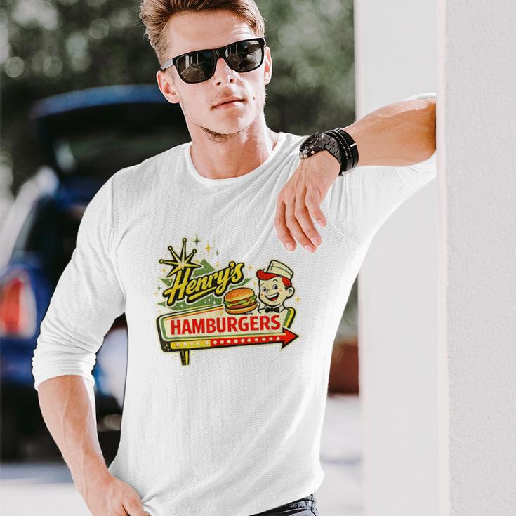 レトロダイナーサインアート ヘンリーのハンバーガー 長袖Tシャツ 彼への贈り物