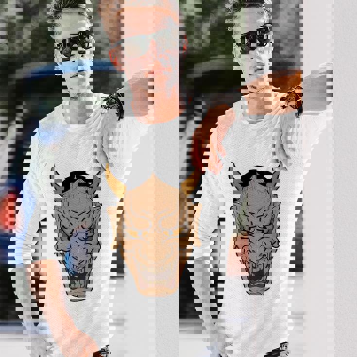 ヴィンテージの般若能面、浮世絵スタイル 長袖Tシャツ 彼への贈り物