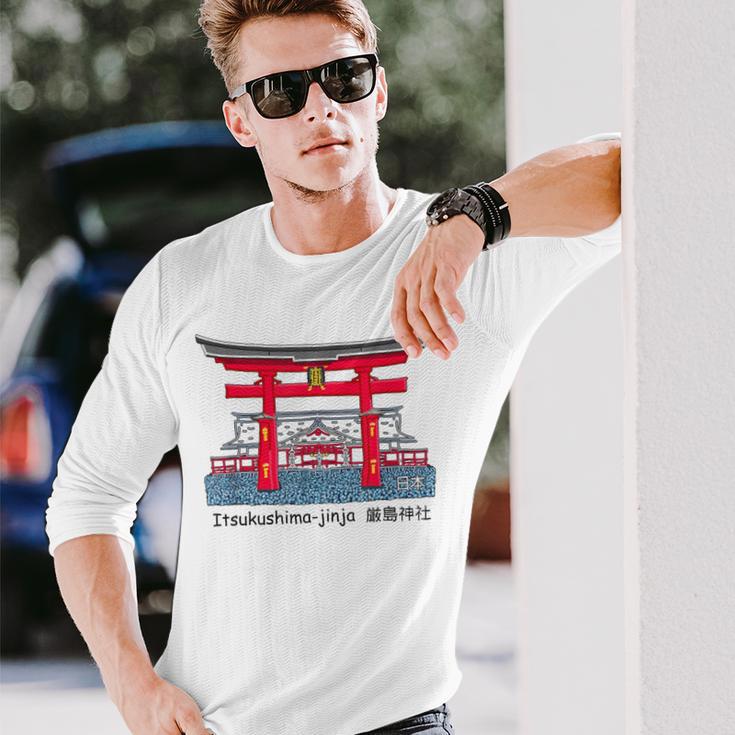 厳島神社、宮島、広島県、日本。図面 長袖Tシャツ 彼への贈り物