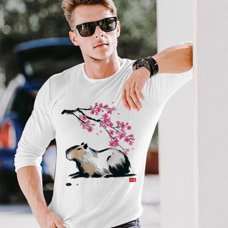 日本のカピバラ・桜美的カピバラ 長袖Tシャツ 彼への贈り物