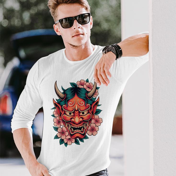 日本の鬼妖怪 悪魔 桜 般若鬼 おに面 長袖Tシャツ 彼への贈り物