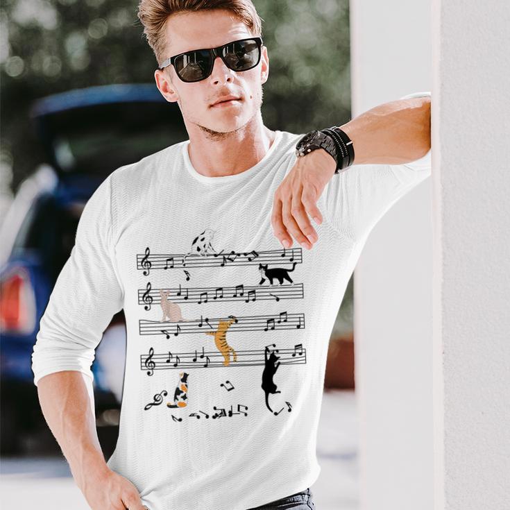 楽しい 猫 登る トランプ 楽譜 猫の音符 長袖Tシャツ 彼への贈り物