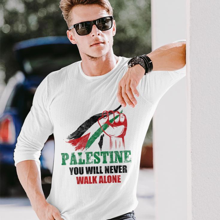 無料ガザパレスチナ国旗 アラビアギフト パレスチナ 長袖Tシャツ 彼への贈り物