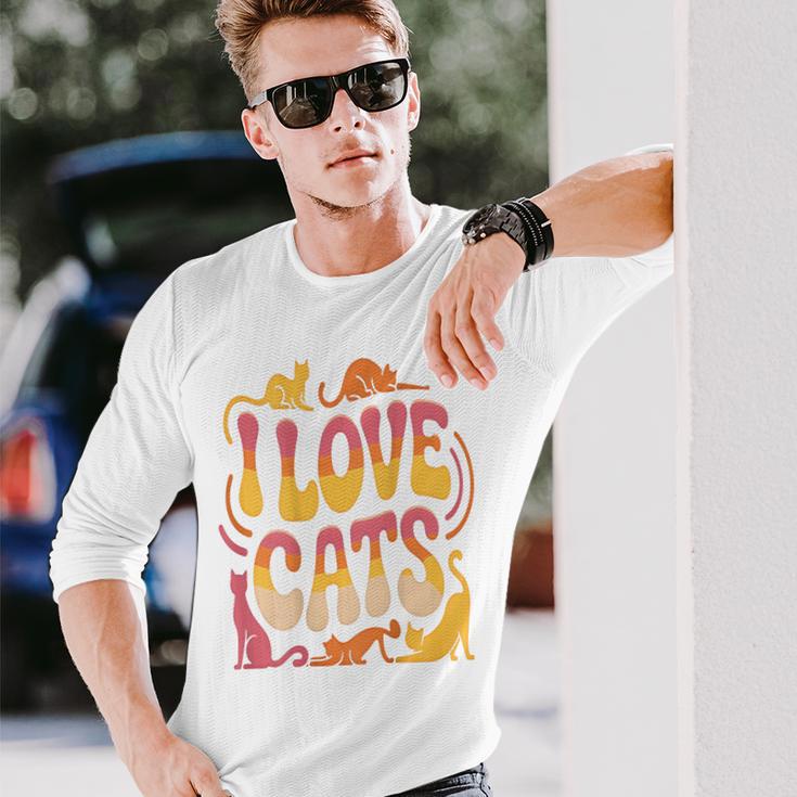 バックプリント 猫好き 引用 おもしろ猫 ミーム I Love Cats 長袖Tシャツ 彼への贈り物
