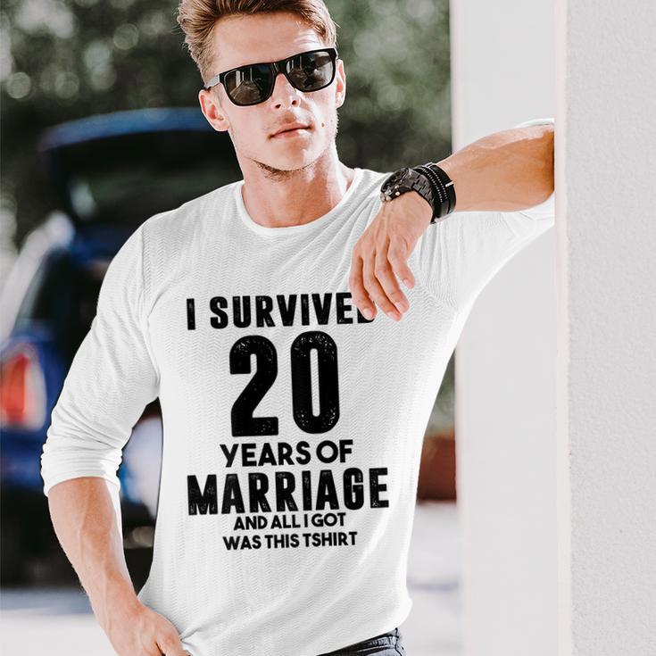 結婚20周年記念 カップル 妻 夫 裏面 長袖Tシャツ 彼への贈り物