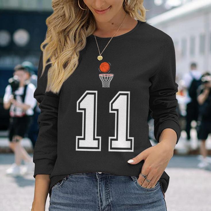 11 番 バスケットボールスタイル ヴィンテージホワイト 長袖Tシャツ 彼女への贈り物
