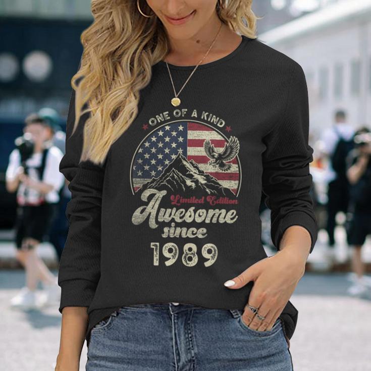 1989 愛国的なイーグル、37歳の誕生日、アメリカ国旗 愛国的 長袖Tシャツ 彼女への贈り物