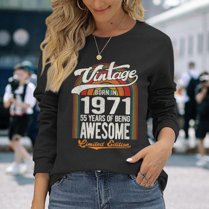 55 Years Of Awesome Born 1971 限定版 55歳の誕生日 長袖Tシャツ 彼女への贈り物