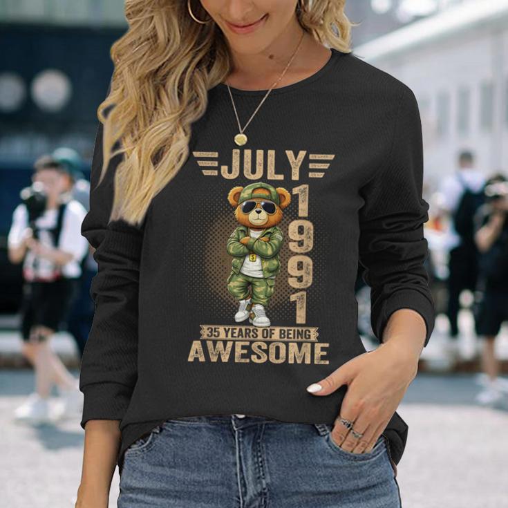 7月35日 誕生日デコレーション メンズ 35歳 1991年 35歳 テディベア 長袖Tシャツ 彼女への贈り物