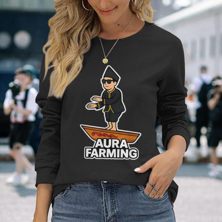 Aura Farming オーラ ウェーブ インドネシアボート ミーム エネルギー バイブ 長袖Tシャツ 彼女への贈り物