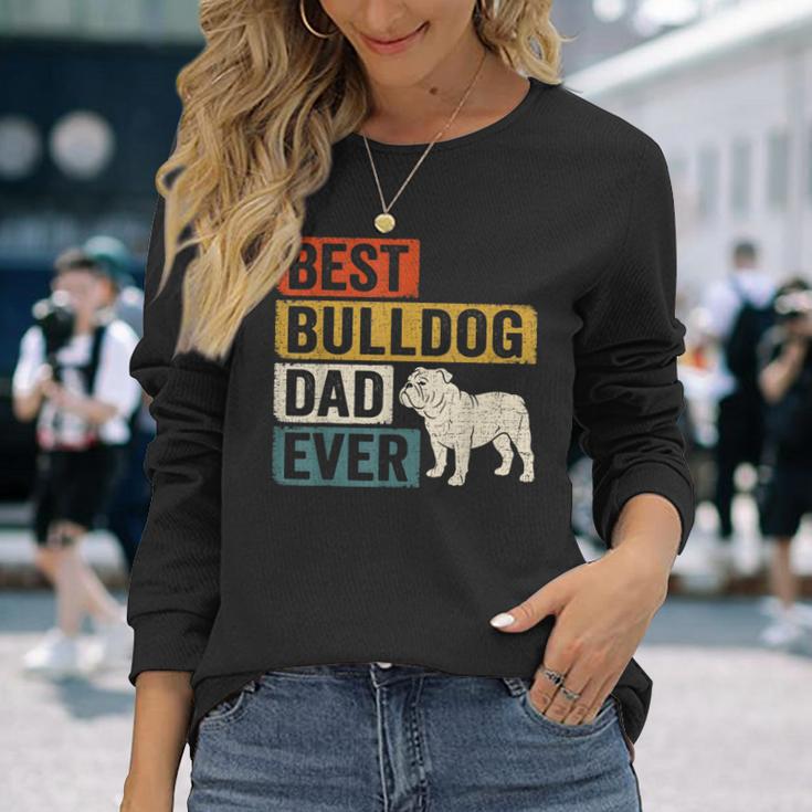 Best Bulldog Dad Ever レトロ ヴィンテージ ブルドッグデザイン 長袖Tシャツ 彼女への贈り物