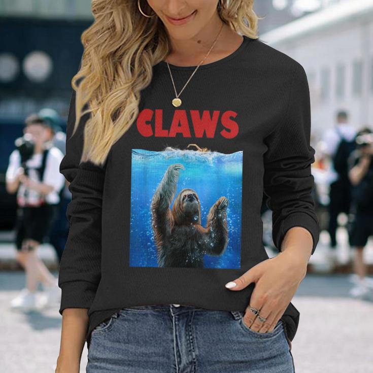 Beware Of Claws 面白いナマケモノ シャーク 映画 パロディ 長袖Tシャツ 彼女への贈り物