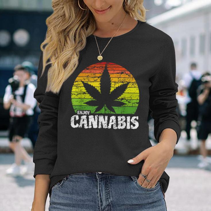 Cannabis ヴィンテージ 麻葉 レトロ マリファナ 長袖Tシャツ 彼女への贈り物