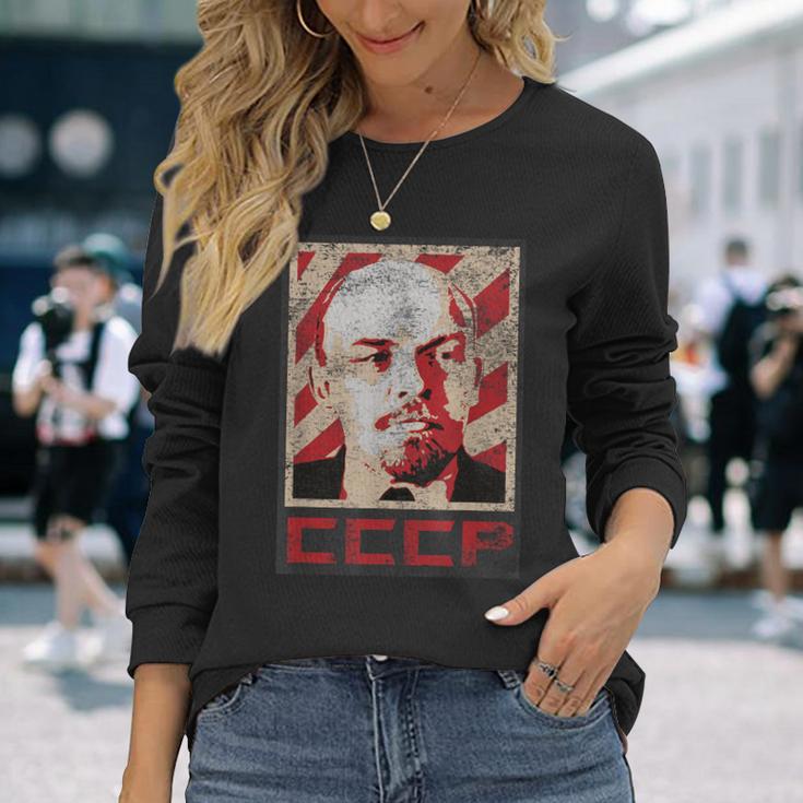 Cccp ソビエト連邦 レトロ ロシア レーニン ビンテージスタイル 長袖Tシャツ 彼女への贈り物
