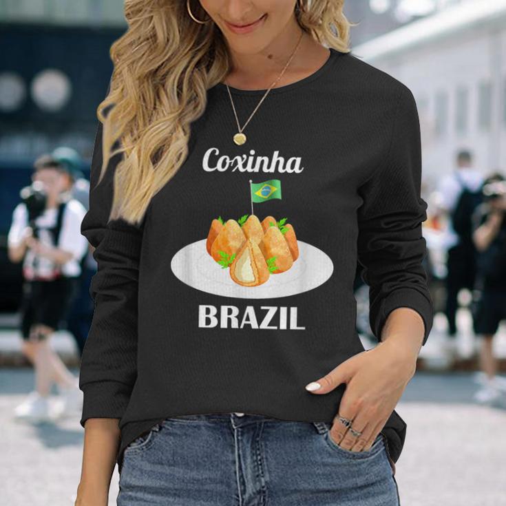 Coxinha 伝統的なブラジル料理 ブラジル国旗 長袖Tシャツ 彼女への贈り物
