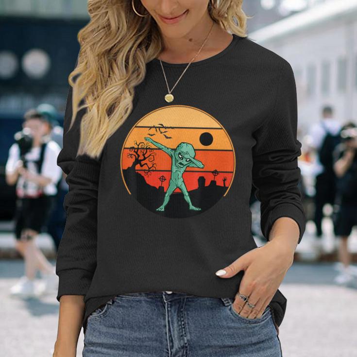 Dabbing Alien ハロウィン 面白い ダブ ダンス ポーズ トリック オア トリート 長袖Tシャツ 彼女への贈り物