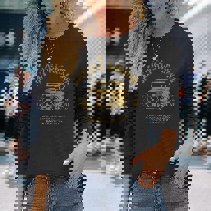 David's Garage Hotrod クラシックカーデザイン 長袖tシャツ 長袖Tシャツ 彼女への贈り物