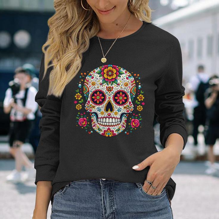 Day Of The Dead シュガースカル Dia De Los Muertos 長袖Tシャツ 彼女への贈り物