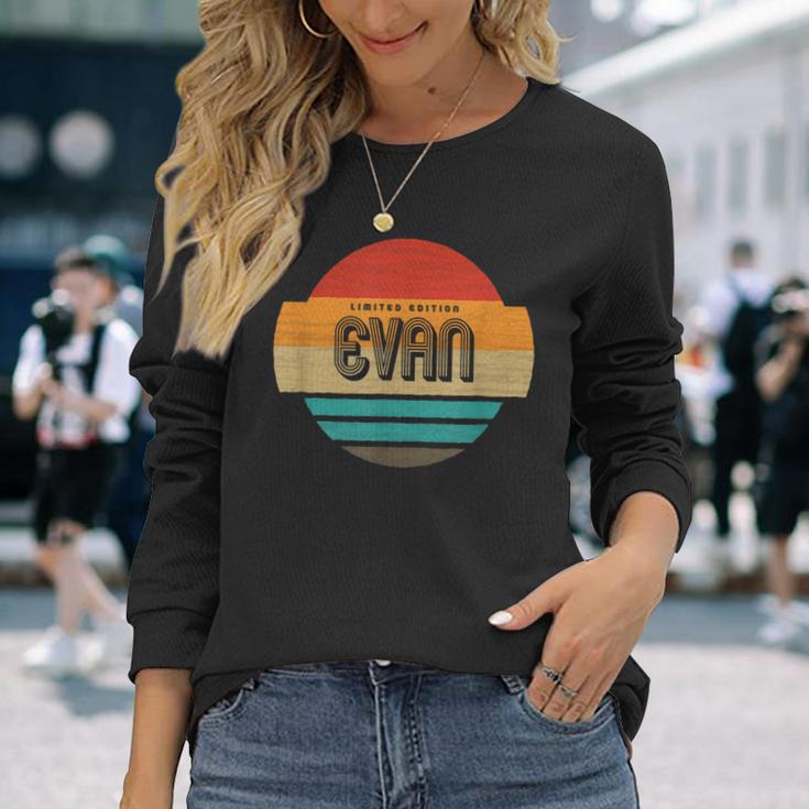 メンズ Evan 名称 レトロ・ヴィンテージ・サンセット 限定版 長袖Tシャツ 彼女への贈り物
