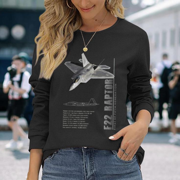 F-22 ラプター ジェット戦闘機仕様 長袖Tシャツ 彼女への贈り物