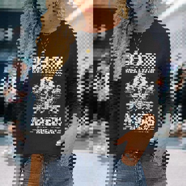 Freemasonkull Quote Deathmiles Mason ユーモア フリーメイソン 長袖Tシャツ 彼女への贈り物