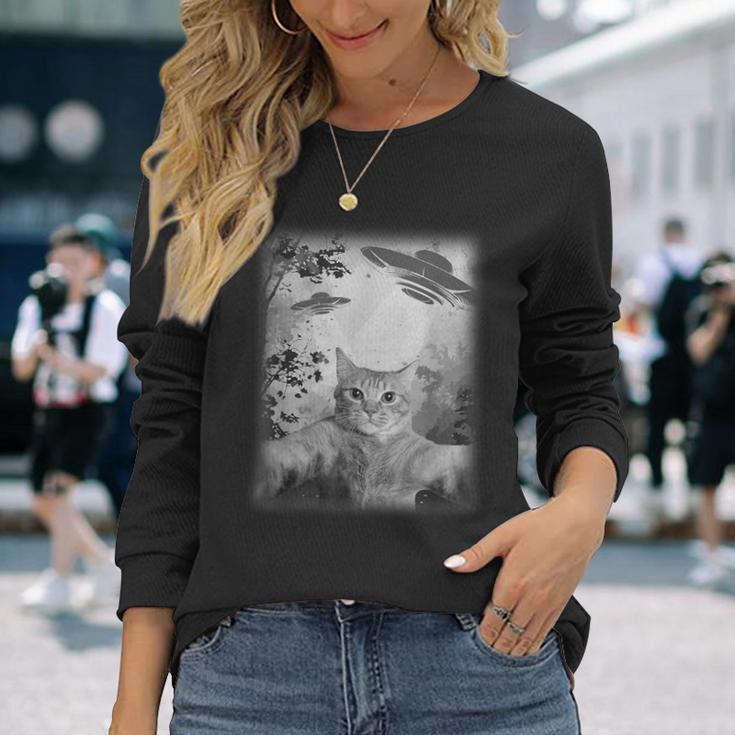 Catelfie With Ufos Cosmic Catpace Cat 長袖Tシャツ 彼女への贈り物