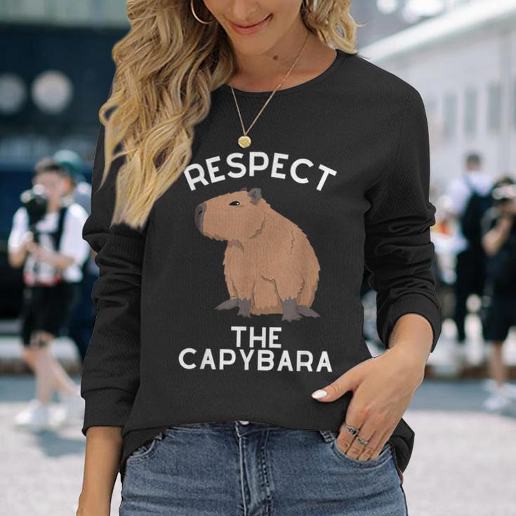 Respect The Capybara げっ歯類好き カピバラ アニマルジョーク 長袖Tシャツ 彼女への贈り物
