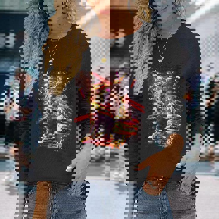 Galaxy Laser Cat On Burger -Pace Cheeseburger Cats 長袖Tシャツ 彼女への贈り物