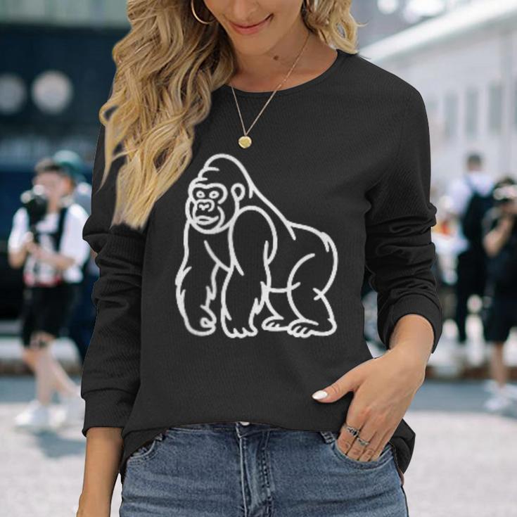 Gorilla ミニマリスト バッジ パッチライン アート 動物 長袖Tシャツ 彼女への贈り物