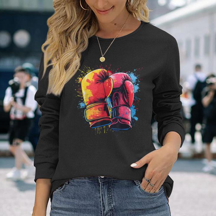 Guantes De Boxeo Pintados De Colores En Boxeo Artístico Camiseta de manga larga Regalos para ella