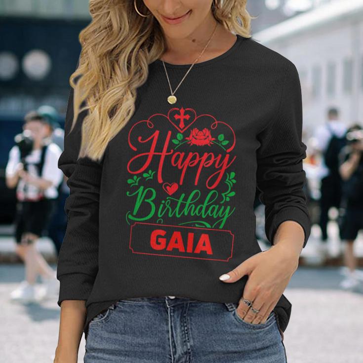 Happy Birthday Gaia かわいいクリスマスガイア 長袖Tシャツ 彼女への贈り物