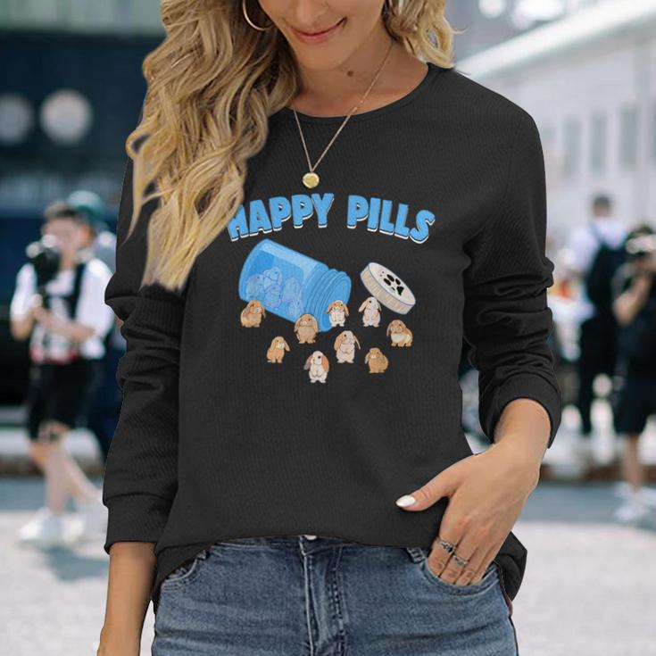 Happy Pills うさぎ 面白い ホーランドロップ バニー 恋人 ユーモア 長袖Tシャツ 彼女への贈り物