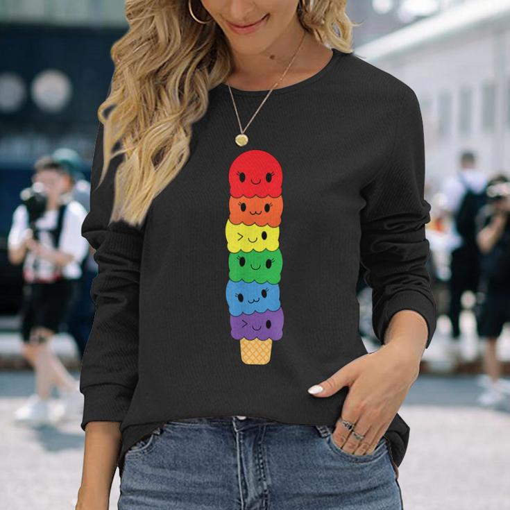 Kawaii Gay アイスクリーム Lgbt プライド レインボー プライド 月間 長袖Tシャツ 彼女への贈り物