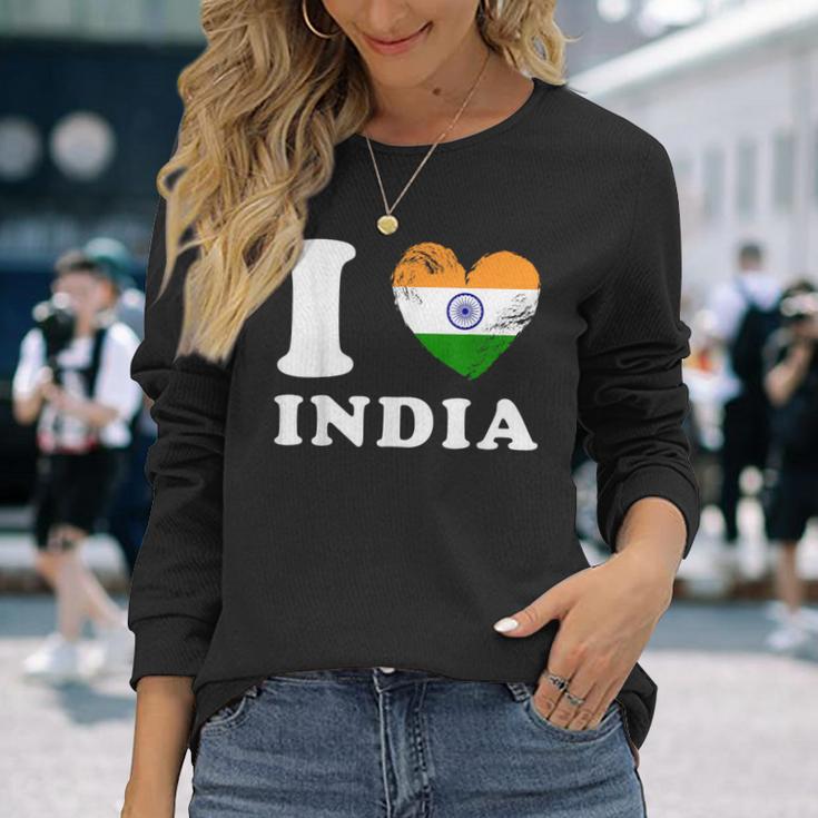 I Love India ハートフラッグインド 長袖Tシャツ 彼女への贈り物