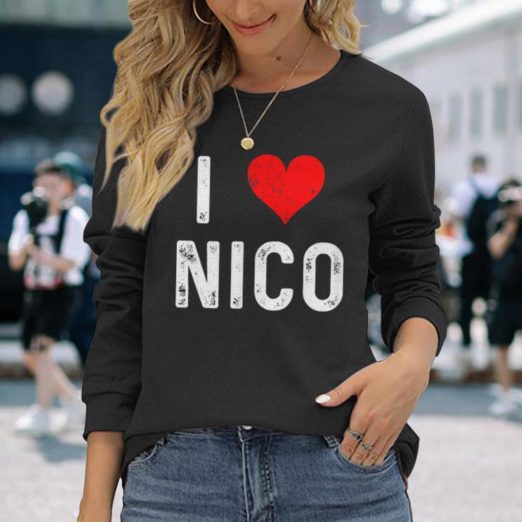I Love Nico ハート アンティーク調 長袖Tシャツ 彼女への贈り物